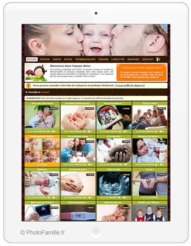 Blog famille privé : partage photo et vidéos pour la famille sur iPad
